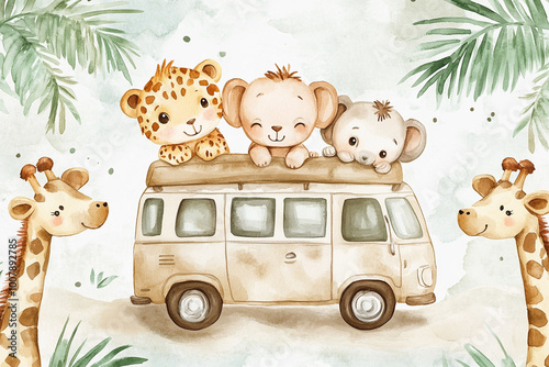 cute looking small baby safari animals in a touring van