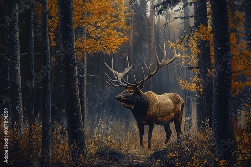 Majestic Elk in a Misty Forest