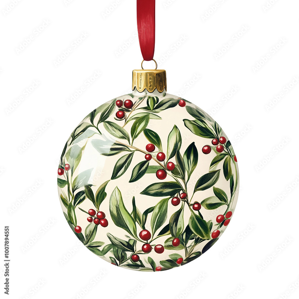 Festive Christmas Ornament Hanging with Holly and Berries for Holiday Decoration