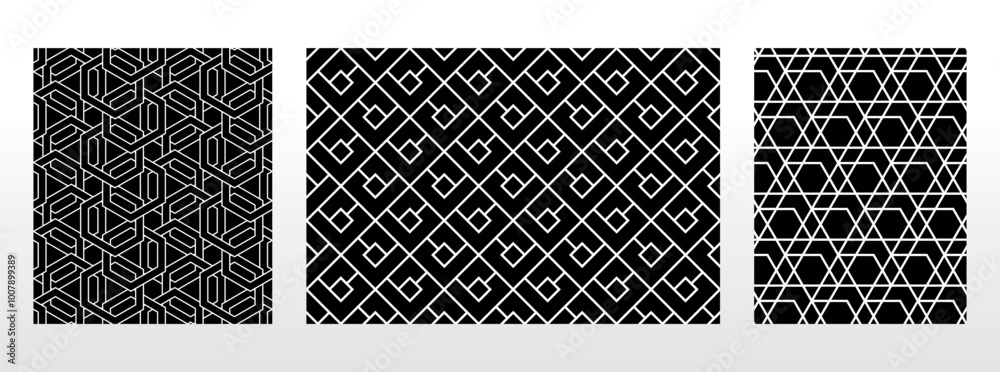 Geometric set of seamless black and white patterns. Simple vector graphics. Geometric set of seamless black and white patterns. Simple vector graphics.