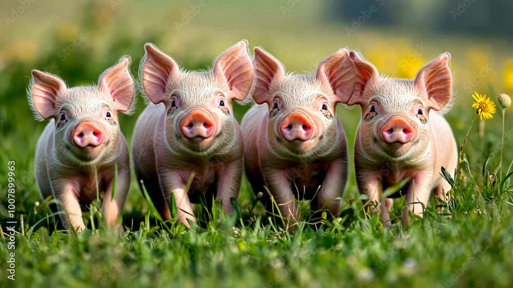 Cheerful Piglets Frolicking in the Meadow Cheerful Piglets Frolicking in the Meadow