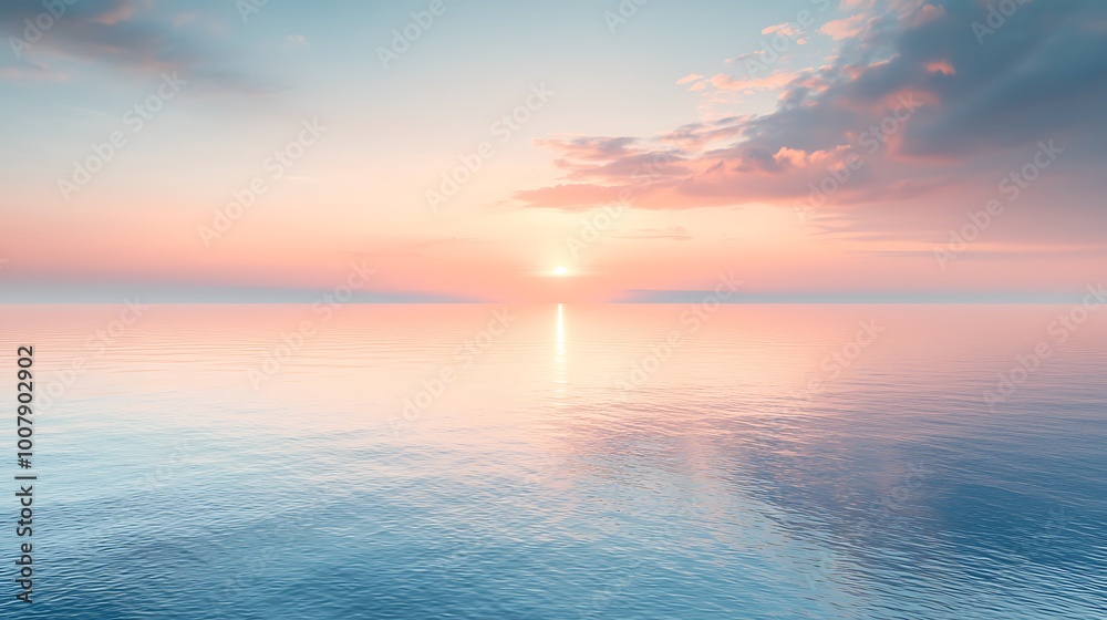 Obraz premium Peaceful Sunset over Calm Ocean Water Pink Sky Horizon Nature Background