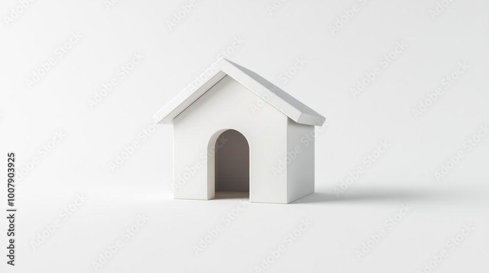 A minimalist white house model with an arched entrance on a clean background. A minimalist white house model with an arched entrance on a clean background.