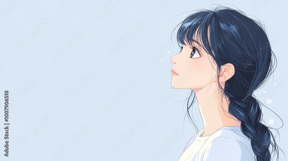 A stunning illustration of a young woman, her long hair elegantly braided, embodying beauty and grace. A stunning illustration of a young woman, her long hair elegantly braided, embodying beauty and grace.