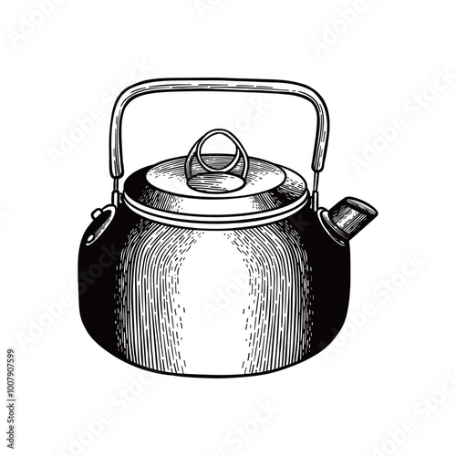 hand drawn kettle black and white illustration
