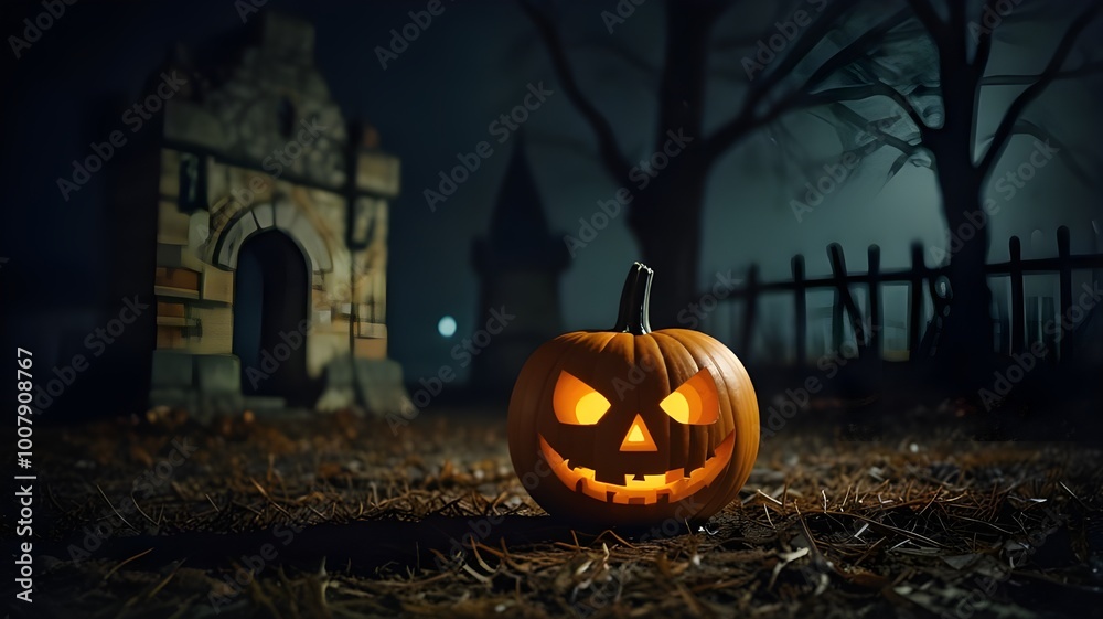 Halloween-themed decorations, Haloween pumpkins, Jack-o-lanterns, Haunted house, Halloween copy space backgrounds Halloween-themed decorations, Haloween pumpkins, Jack-o-lanterns, Haunted house, Halloween copy space backgrounds