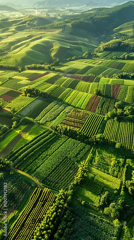 Fototapeta premium Aerial View of Lush Farmland with Crops