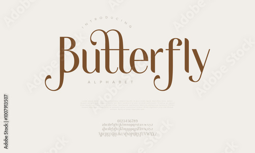 Butterfly typography beauty fashion elegant minimalist serif italic fonts decorative wedding vintage retro logos. Minimal luxury font alphabet logo. Vector illustration