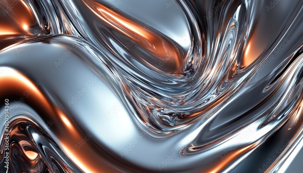 Abstract Metallic Fluid Surface with Ripples and Glowing Highlights Abstract Metallic Fluid Surface with Ripples and Glowing Highlights
