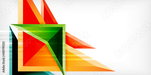 Arrows with 3d effect abstract background. Triangles on light grey backdrop