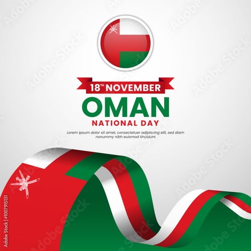 Oman National Day Creative waving ribbon flag design border November 18th square banner background
