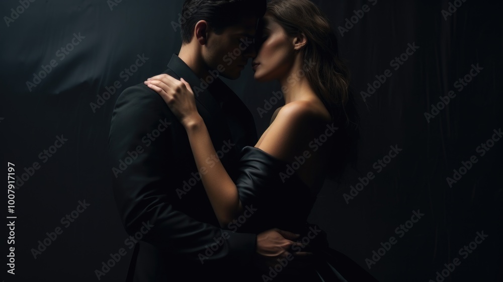 Passionate Couple Embracing in Dramatic Low Light Setting Passionate Couple Embracing in Dramatic Low Light Setting
