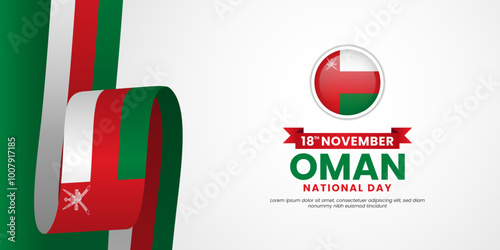 Oman waving ribbon flag for national day banner background and independence day