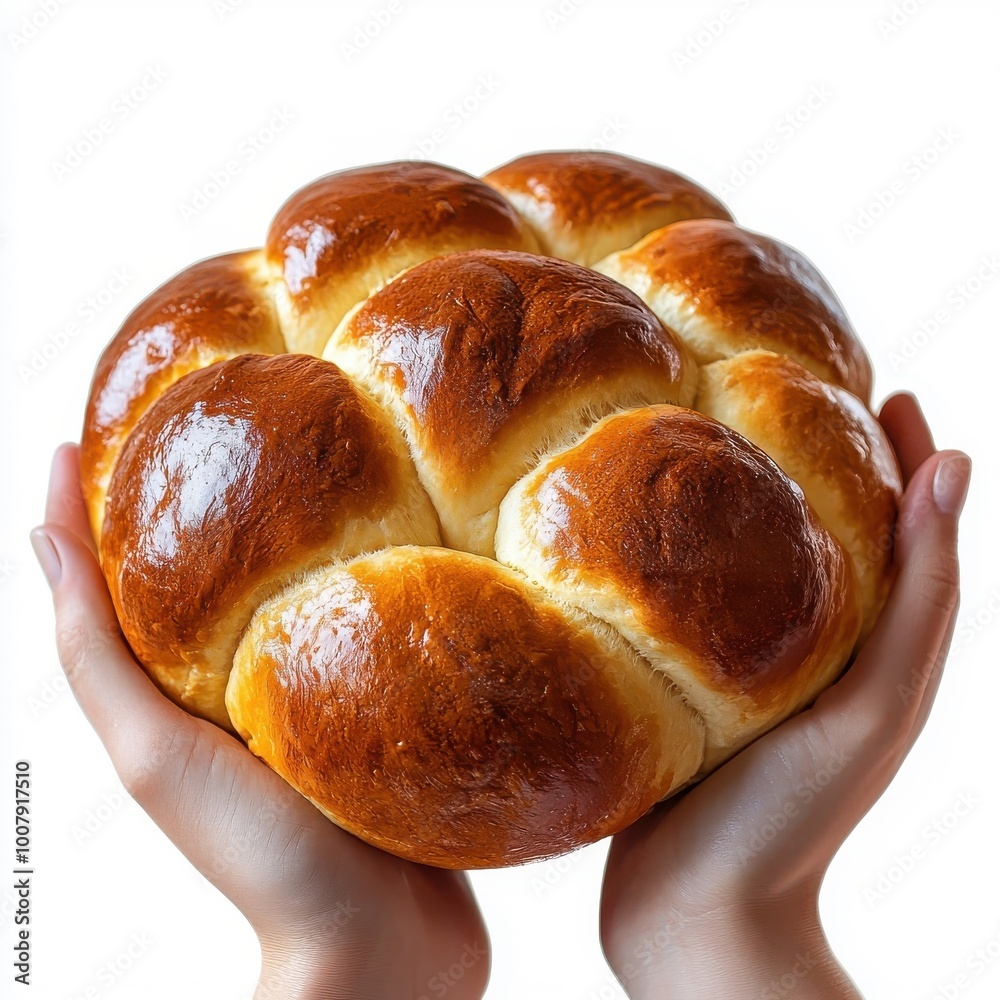 Brioche being held, isolated on a white background, creating a personal and inviting feel. Brioche being held, isolated on a white background, creating a personal and inviting feel.