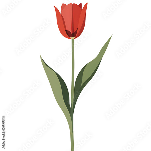 A minimalist flower vector depicting a tulip with a simple green stem and vibrant red petals, creating a bold yet clean design. 8k UHD, suitable for high-quality printing or digital display.  photo