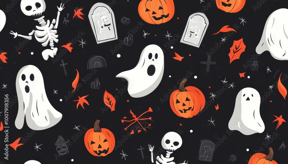 A Seamless Pattern Featuring Halloween Icons A Seamless Pattern Featuring Halloween Icons