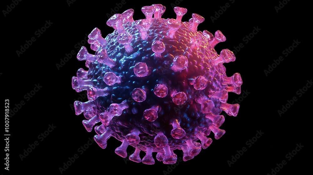 A 3D Rendering of a Coronavirus Particle in a Vibrant Purple and Blue Hue A 3D Rendering of a Coronavirus Particle in a Vibrant Purple and Blue Hue