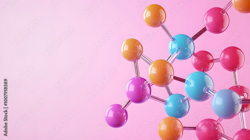 Colorful Molecular Structure on a Pink Background Colorful Molecular Structure on a Pink Background