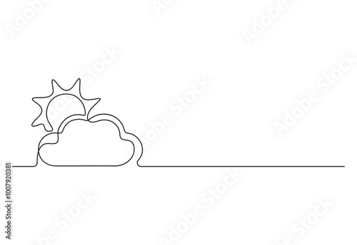 Sun and cloud continuous one line drawing. Isolated on white background vector illustration