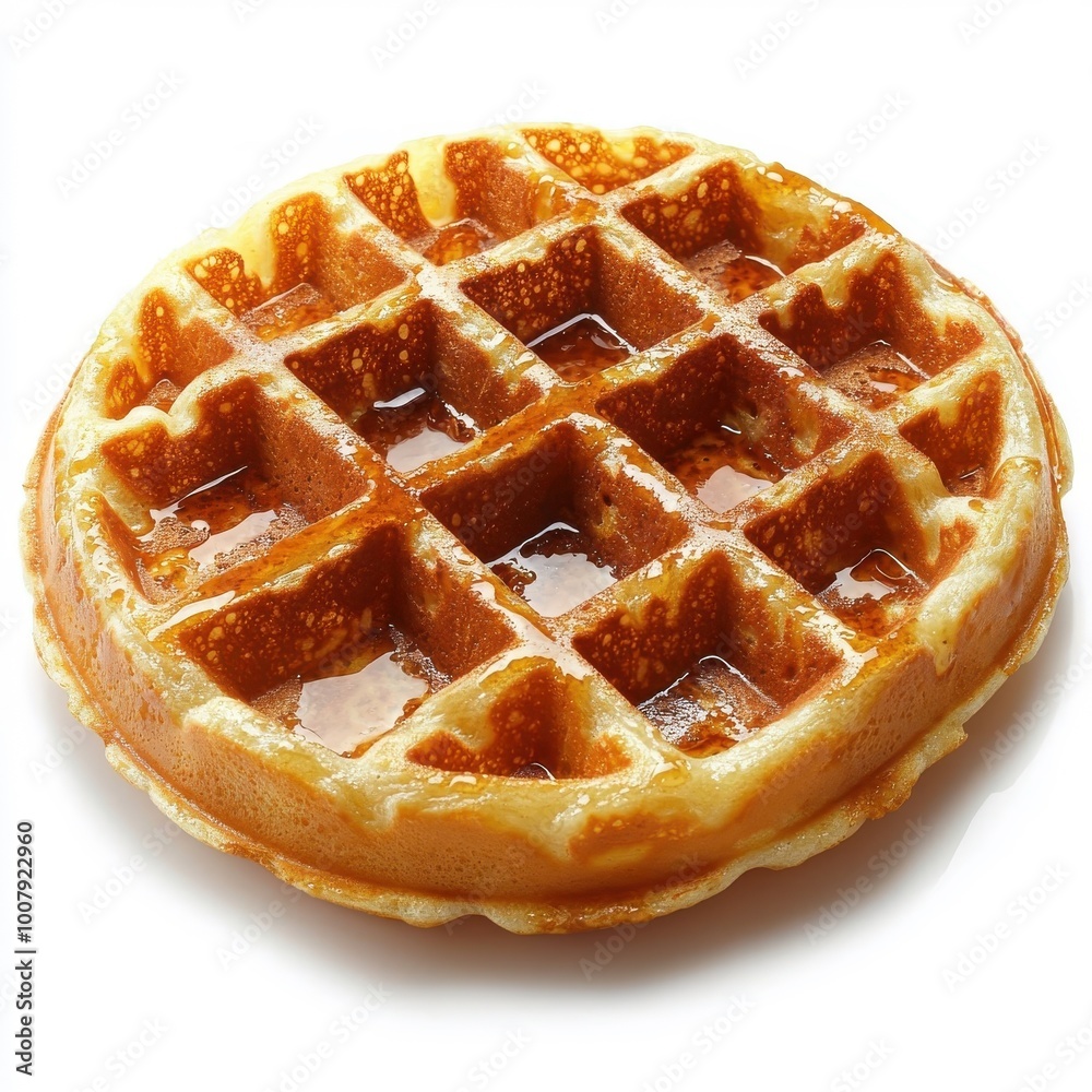 Waffle isolated on a white background, highlighting its golden-brown texture and crisp surface.