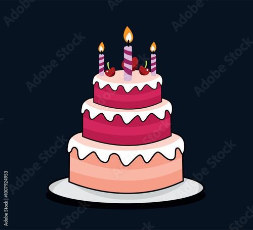 Flat illustration of birthday cake with candles icon for web design