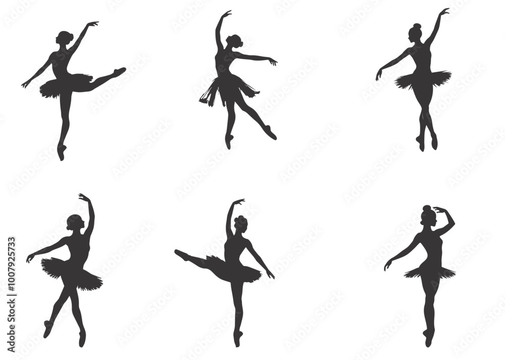 Fototapeta premium Ballerina performing dance in silhouette on white background.