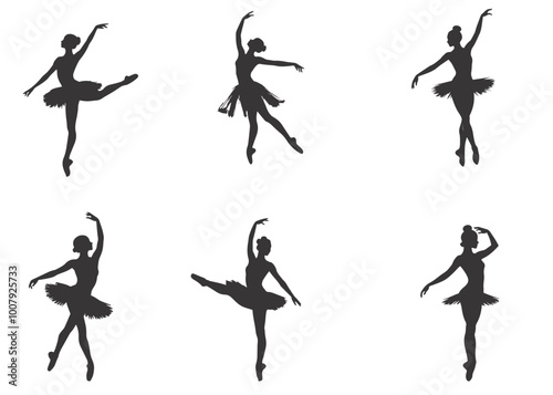Ballerina performing dance in silhouette on white background.