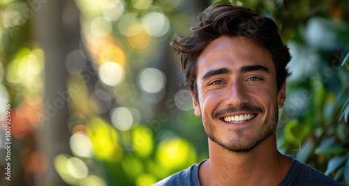 Man smiling outdoors on a sunny day