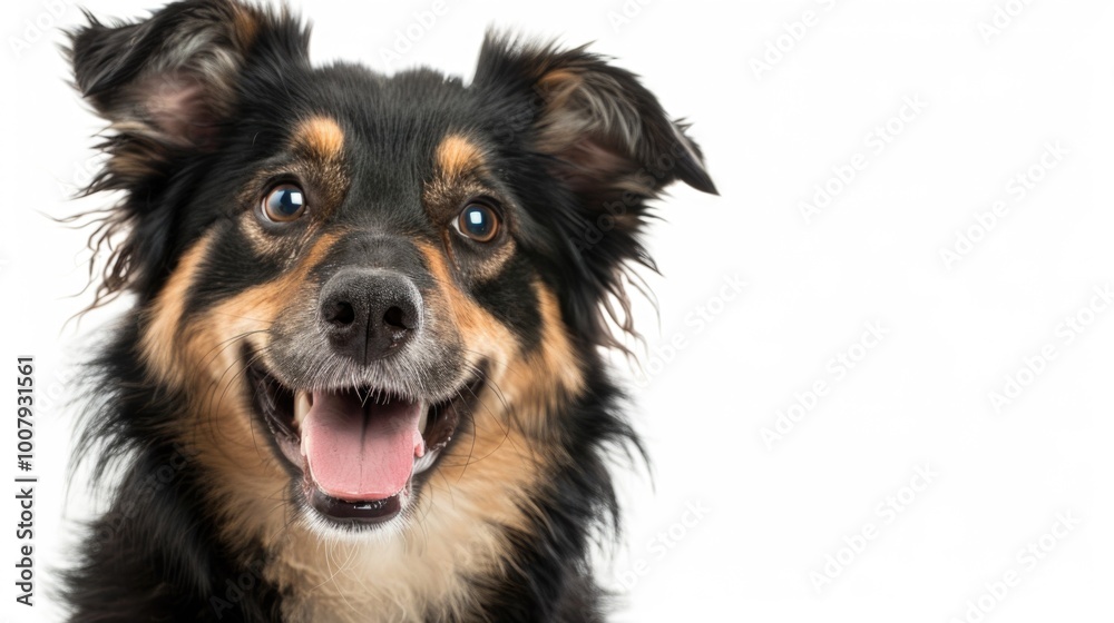 Smiling cute dog on white background