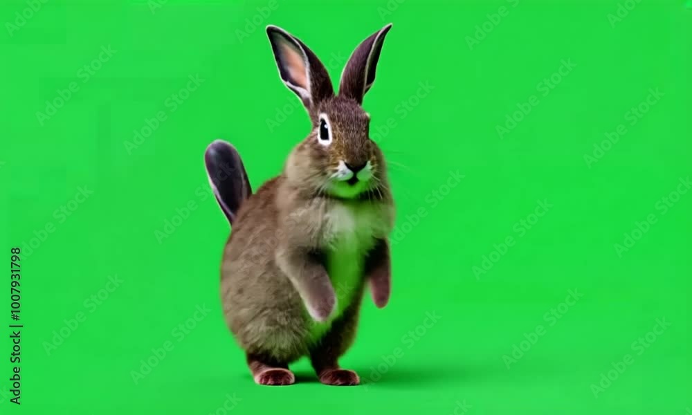 A solid green background with a small brown object in the bottom right corner.