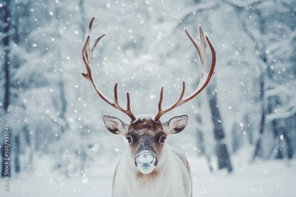 A Reindeer Stands in a Snowy Winter Forest A Reindeer Stands in a Snowy Winter Forest