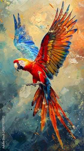 Abstract painting of a parrot in flight