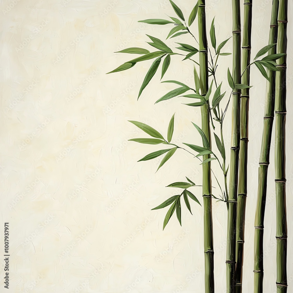 Fototapeta premium Bamboo plants against a soft, neutral background, perfect for tranquil decor.