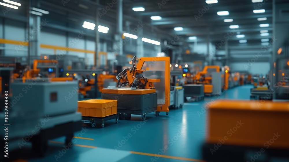 Automated machinery in a modern industrial warehouse environment. Automated machinery in a modern industrial warehouse environment.