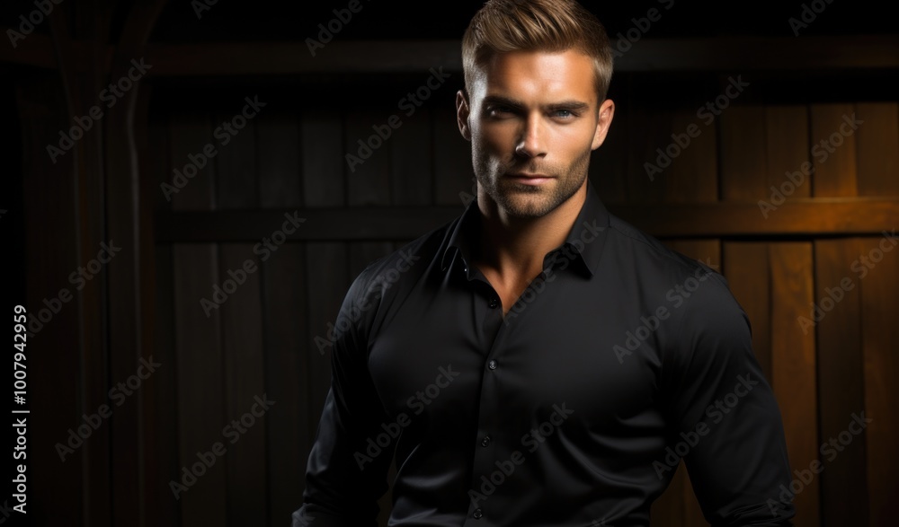 Stylish man in black shirt and suspenders Stylish man in black shirt and suspenders