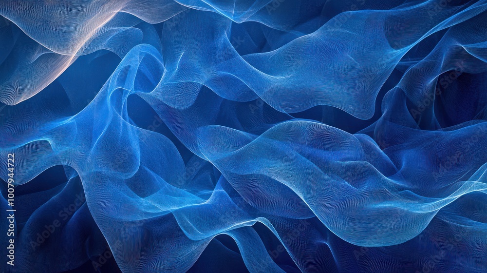 Abstract blue waves create a fluid, ethereal atmosphere. Abstract blue waves create a fluid, ethereal atmosphere.