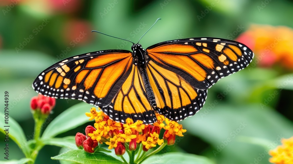 Vibrant Monarch Butterfly on Colorful Flower Vibrant Monarch Butterfly on Colorful Flower