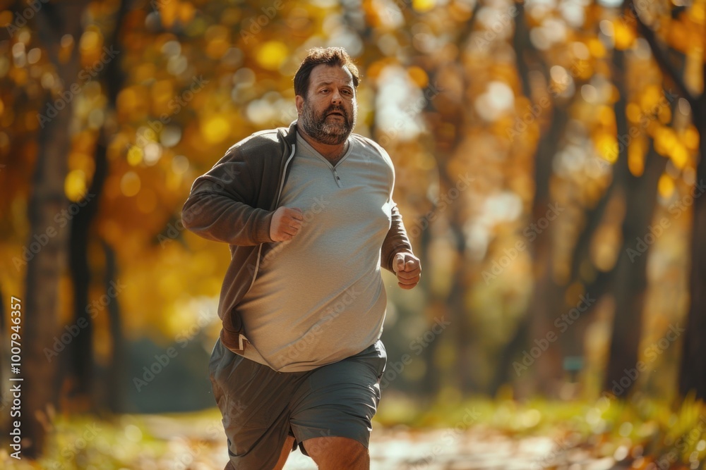 Overweight man running on a road Overweight man running on a road