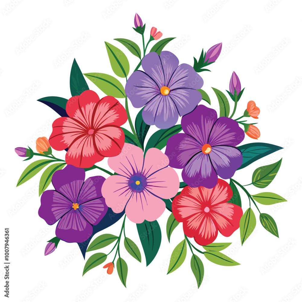 Obraz premium Floral Bunch with Petunia Vector Illustration on White Background