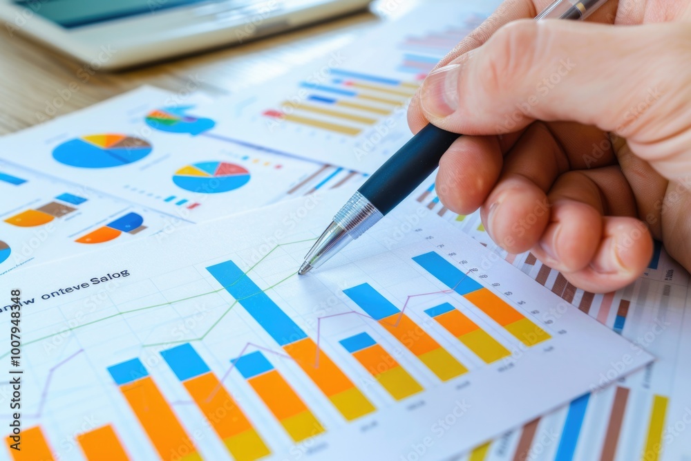 Person analyzing business data with pen and chart Person analyzing business data with pen and chart