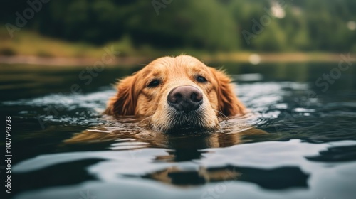 Golden Retriever Enjoys a Swim in Calm Waters