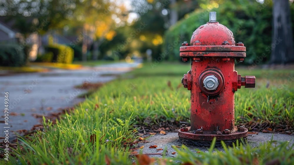 Fire hydrant on a residential street at sunset Fire hydrant on a residential street at sunset