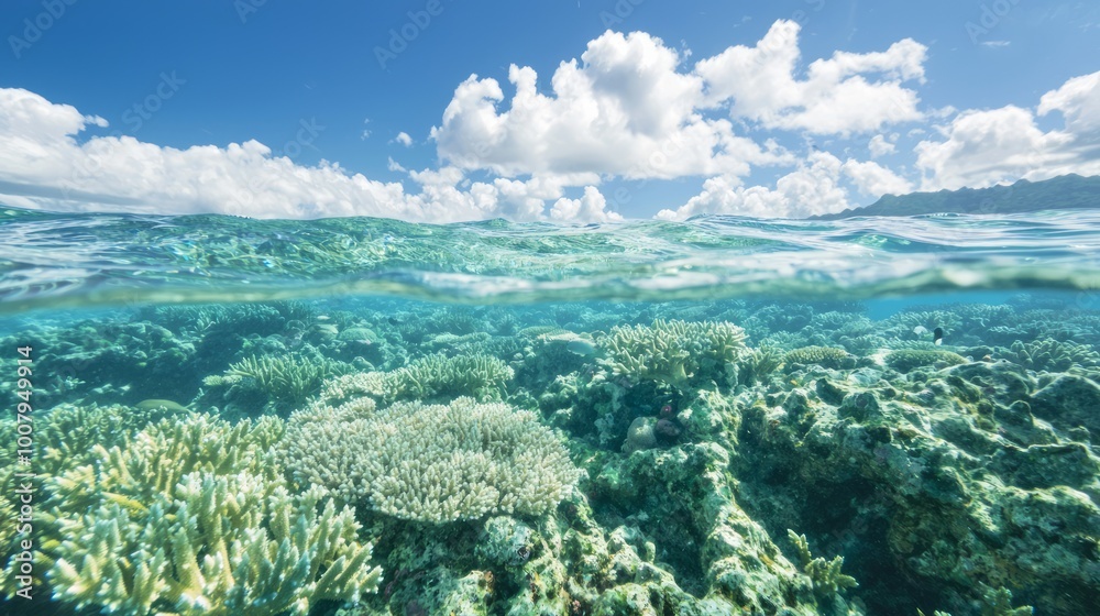 Naklejka premium Majestic Coral Reef Ecosystem: Vibrant Marine Life Amidst Turquoise Waters