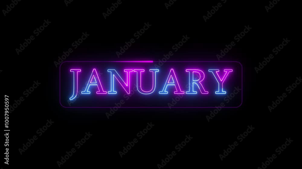 Neon shine month name January text sign icon animation on isolated on black background.4k motion video. Neon shine month name January text sign icon animation on isolated on black background.4k motion video.