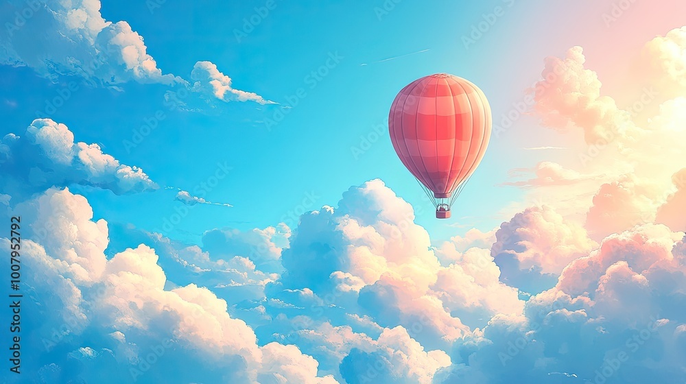 Obraz premium Colorful Hot Air Balloon Floating Among Clouds