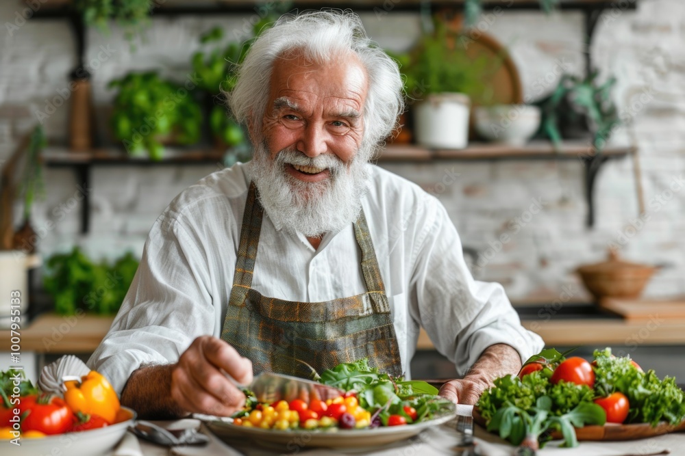 Man smiling at camera while eating eggs and greens Man smiling at camera while eating eggs and greens