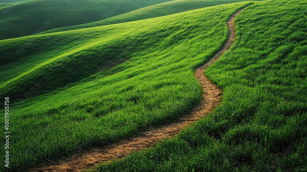 Serene Green Hills with Winding Dirt Path Serene Green Hills with Winding Dirt Path