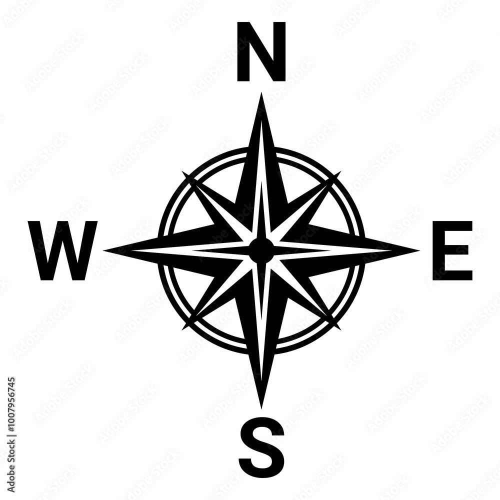 Black north arrow. Compass direction for map Black north arrow. Compass direction for map