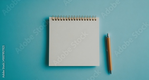 Obraz na płótnie A blank notepad and pen rest on a turquoise background, inviting creativity and note-taking. w salonie