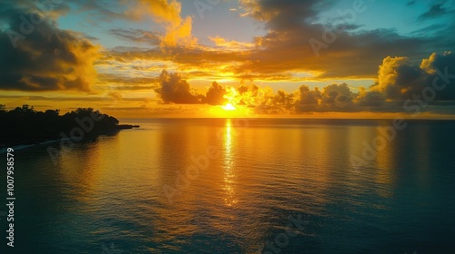 Serene Sunset Over Calm Ocean Waters
